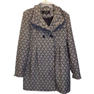 Honee Women’s Patterned Wool Blend Peacoat Jacket Size L Double Breasted Lined